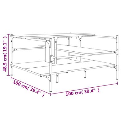 vidaXL sonoma tölgy színű szerelt fa dohányzóasztal 100x100x48,5 cm