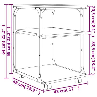 vidaXL 3 szintes szürke sonoma színű nyomtatóállvány 43 x 48 x 64 cm