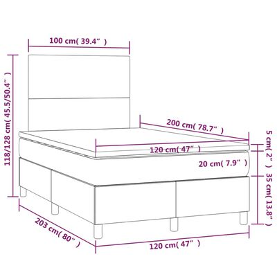 vidaXL szürke műbőr rugós ágy matraccal 120 x 200 cm