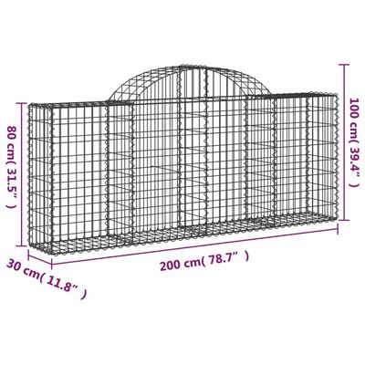 vidaXL 6 db íves horganyzott vas gabion kosár 200x30x80/100 cm