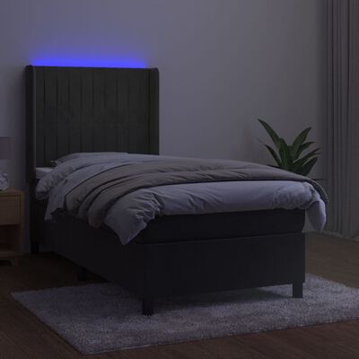 vidaXL sötétszürke bársony rugós és LED-es ágy matraccal 90x190 cm