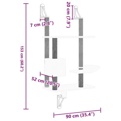 vidaXL világosszürke falra szerelhető kaparófa 153 cm