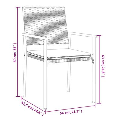 vidaXL 2 db fekete polyrattan kerti szék párnával 56 x 62,5 x 89 cm