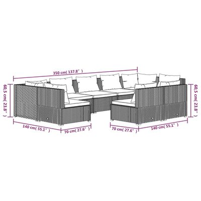 vidaXL 9 részes barna polyrattan kerti ülőgarnitúra párnákkal