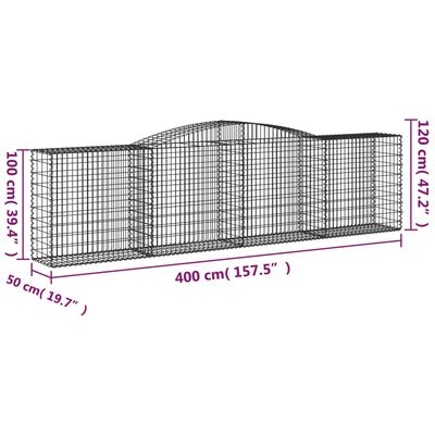 vidaXL 6 db íves horganyzott vas gabion kosár 400x50x100/120 cm