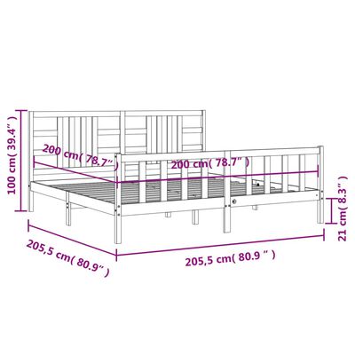 vidaXL tömör fa ágykeret fejtámlával 200 x 200 cm