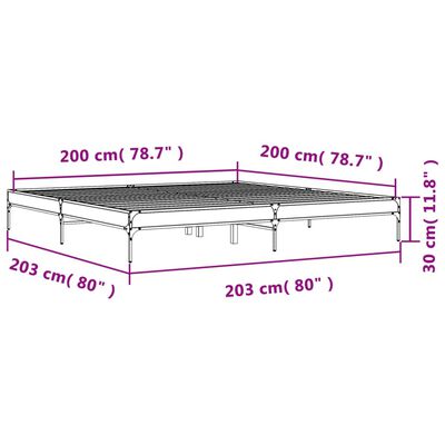 vidaXL barna tölgyszínű szerelt fa és fém ágykeret 200 x 200 cm