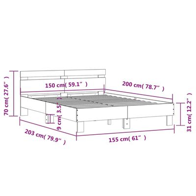 vidaXL fekete ágykeret fejtámlával és LED-del 150 x 200 cm