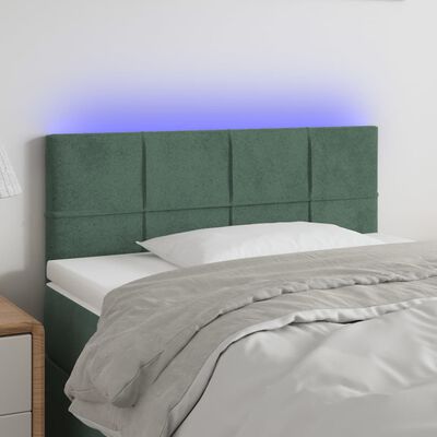 vidaXL sötétzöld bársony LED-es fejtámla 100x5x78/88 cm