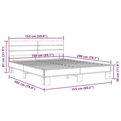 vidaXL füstös tölgy színű szerelt fa és fém ágykeret 150 x 200 cm