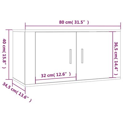 vidaXL 3 db füstös tölgy színű fali TV-szekrény 80 x 34,5 x 40 cm