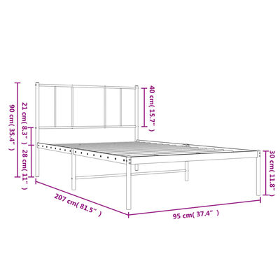 vidaXL fekete fém ágykeret fejtámlával 90 x 200 cm