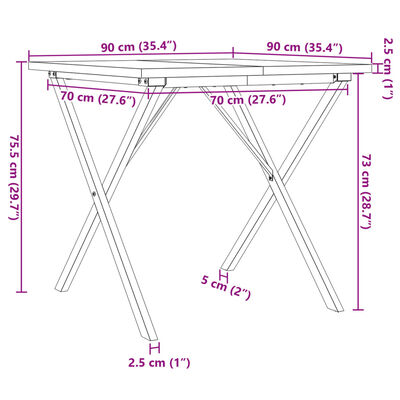 vidaXL tömör fenyőfa és öntöttvas étkezőasztal X-vázzal 90x90x75,5 cm