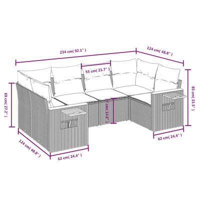 vidaXL 6 részes fekete polyrattan kerti ülőgarnitúra párnákkal