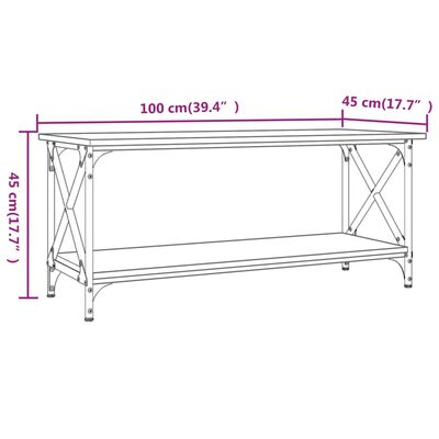 vidaXL sonoma-tölgyszínű szerelt fa és vas dohányzóasztal 100x45x45 cm