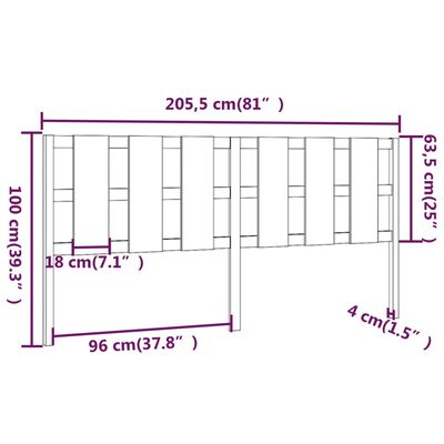 vidaXL tömör fenyőfa ágyfejtámla 205,5x4x100 cm