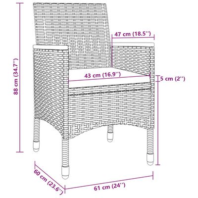 vidaXL 3 részes polyrattan és üveg kerti étkezőgarnitúra párnákkal