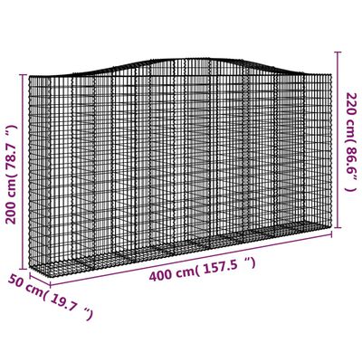 vidaXL 3 db íves horganyzott vas gabion kosár 400x50x200/220 cm