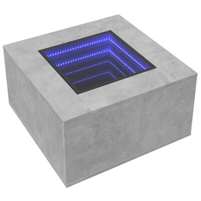 vidaXL betonszürke szerelt fa dohányzóasztal LED-del 60 x 60 x 40 cm