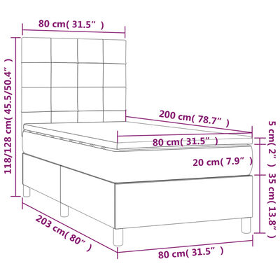 vidaXL tópszínű szövet rugós és LED-es ágy matraccal 80 x 200 cm