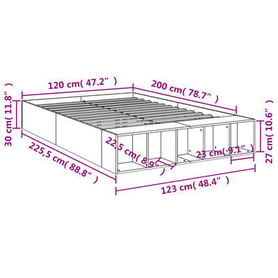 vidaXL füstös tölgy színű szerelt fa ágykeret 120 x 200 cm