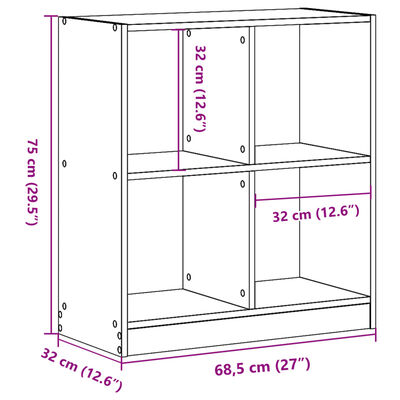 vidaXL betonszürke szerelt fa könyvespolc 68,5 x 32 x 75 cm