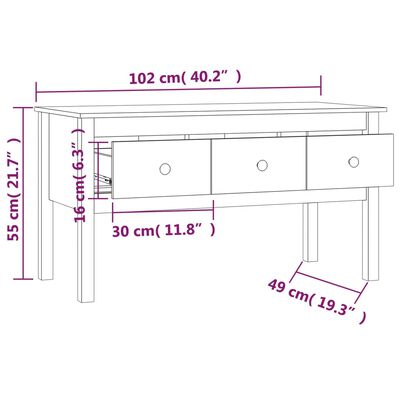 vidaXL mézbarna tömör fenyőfa dohányzóasztal 102 x 49 x 55 cm