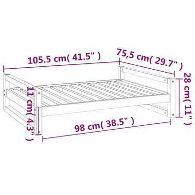 vidaXL fekete tömör fenyőfa kutyaágy 105,5x75,5x28 cm