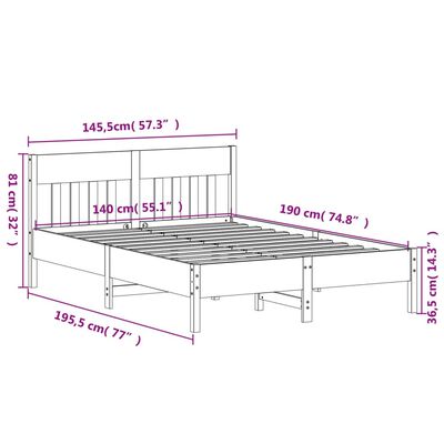 vidaXL viaszbarna tömör fenyőfa ágy matrac nélkül 140 x 190 cm