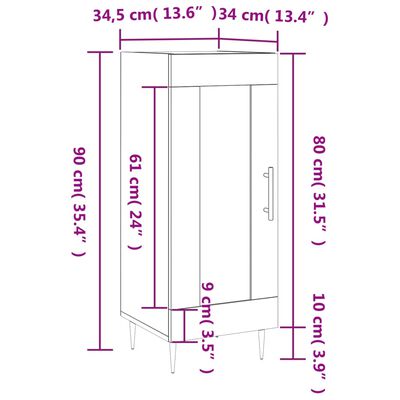 vidaXL szürke sonoma színű szerelt fa tálalószekrény 34,5 x 34 x 90 cm