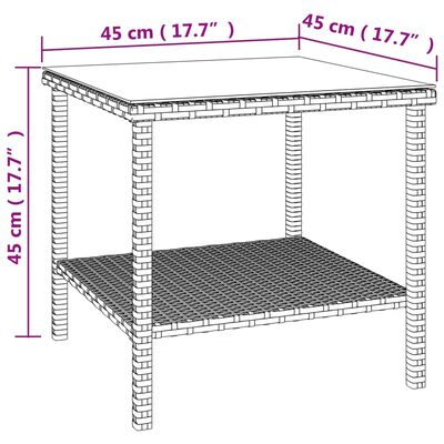 vidaXL barna polyrattan és edzett üveg kisasztal 45 x 45 x 45 cm