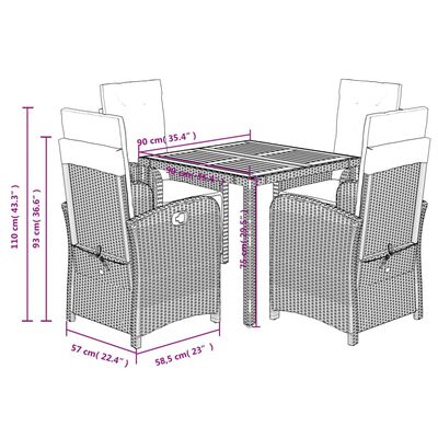 vidaXL 5 részes szürke polyrattan kerti étkezőgarnitúra párnával