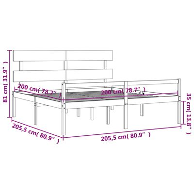 vidaXL tömör fa ágy időseknek fejtámlával 200x200 cm