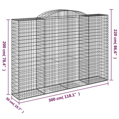 vidaXL 9 db íves horganyzott vas gabion kosár 300x50x200/220 cm