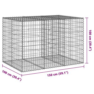 vidaXL horganyzott vas gabion kosár fedéllel 150 x 100 x 100 cm