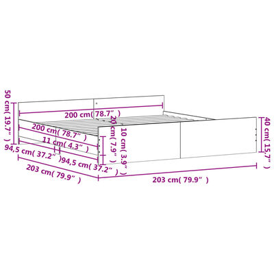 vidaXL füstös tölgy színű ágykeret fej- és lábtámlával 200 x 200 cm