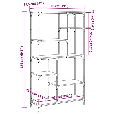 vidaXL fekete szerelt fa és acél könyvespolc 99 x 35,5 x 176 cm