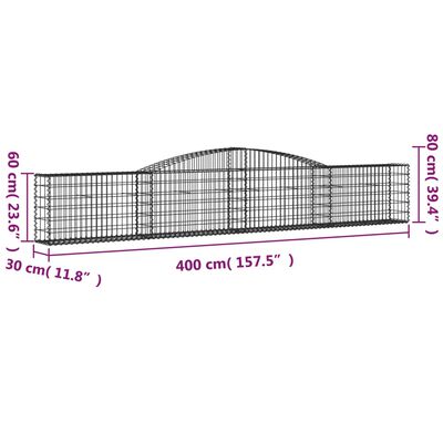 vidaXL 15 db íves horganyzott vas gabion kosár 400x30x60/80 cm