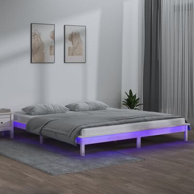 vidaXL fehér tömör fa ágykeret LED-ekkel 180 x 200 cm (Super King)