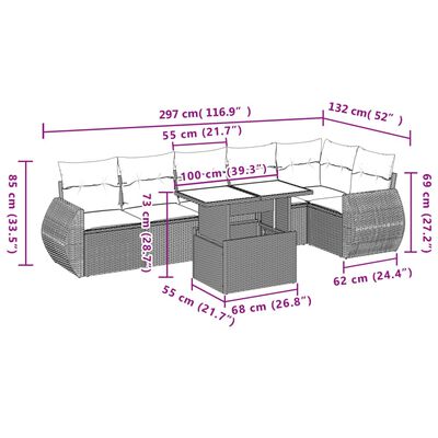 vidaXL 7 részes szürke polyrattan kerti ülőgarnitúra párnákkal