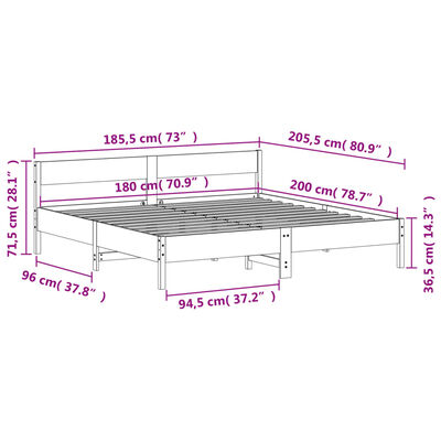 vidaXL fehér tömör fenyőfa ágy matrac nélkül 180 x 200 cm