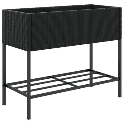 vidaXL 2 db fekete polyrattan kerti ültetőláda polccal 90 x 40 x 75 cm