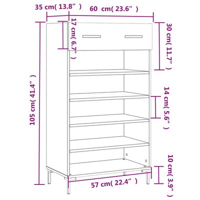 vidaXL magasfényű fehér szerelt fa cipőszekrény 60 x 35 x 105 cm