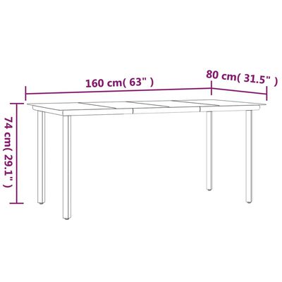 vidaXL fekete acél és edzett üveg kerti étkezőasztal 160x80x74cm