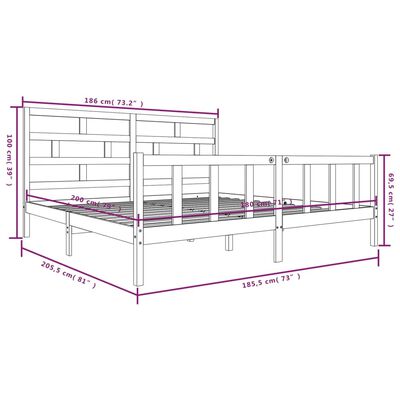 vidaXL Super King fehér tömör fenyőfa ágykeret 180 x 200 cm