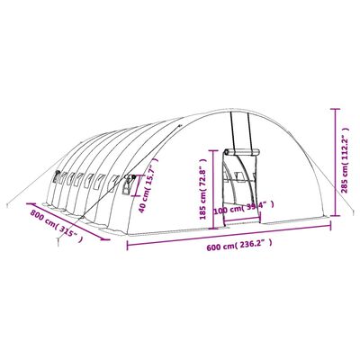 vidaXL zöld acélvázas melegház 48 m² 8 x 6 x 2,85 m