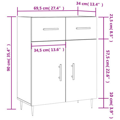 vidaXL betonszürke szerelt fa tálalószekrény 69,5 x 34 x 90 cm