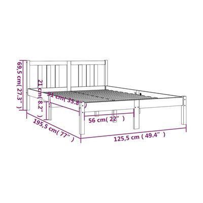 vidaXL Small Double fekete tömör fa ágykeret 120 x 190 cm