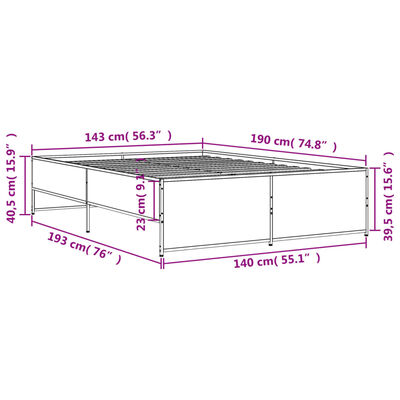 vidaXL szürke sonoma szerelt fa és fém ágykeret 140x190 cm