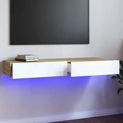 vidaXL fehér és sonoma színű TV-szekrény LED-lámpákkal 120x35x15,5 cm